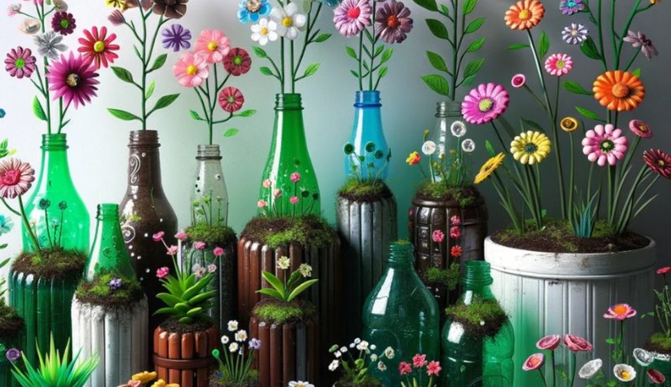 Hình ảnh vỏ chai nhựa được tái chế thành những vật dụng hữu ích